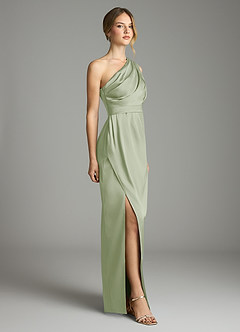 Azazie Emorie Bridesmaid Dresses Dusty Sage Sheath One Shoulder Stretch Satin Dress image4