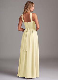 Azazie Dixie Bridesmaid Dresses Lemon Sorbet A-Line Halter Pleated Chiffon Dress image2