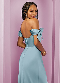 Barbie ♥ Azazie Bridesmaid Dresses Moody Blue Sheath Off the Shoulder Stretch Satin Convertible Dress image2