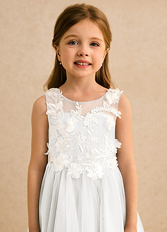 Azazie Mixie vestidos de niña de las flores Vestido de Marfil de Encaje de Corte Princesa image7