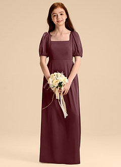 Azazie Briar Junior Sangria A-Line Bow Stretch Satin Dress image1