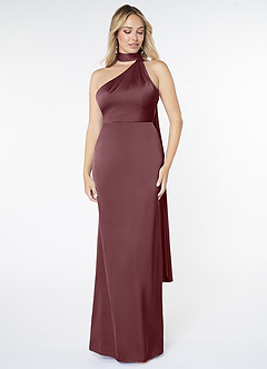 Azazie Kaylani Bridesmaid Dresses Sangria Mermaid High Neck Stretch Satin Dress image1