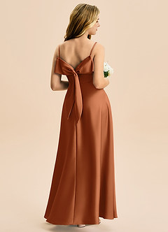 Azazie Isolde Junior Jurk van Stretch Satijn met A-Lijn Geplooid Koper image1