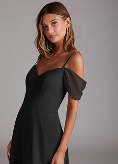 Azazie Marley Bridesmaid Dresses Black A-Line Off the Shoulder Chiffon Convertible Dress image9