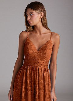 Azazie Nathalia Abiti da Damigella Abito A-Line in Burnout Floreale Fiocco Arancia Bruciata image5