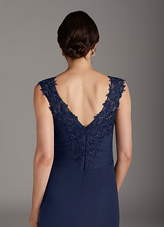 Azazie Edelin Mother of the Bride Dresses Dark Navy A-Line Sweetheart Neckline Pleated Mesh Dress image7