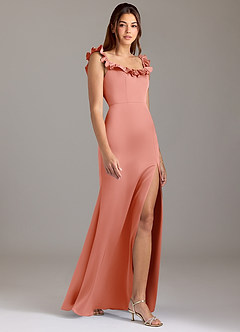 Azazie Callie Robes de demoiselle d'honneur Robe Trapèze Convertible en Satin extensible Rayé Corail image4