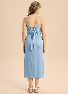 Azazie Mai Junior Powder Blue Sheath Pleated Stretch Satin Dress image2