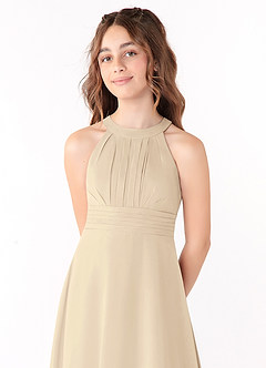 Azazie Linna Junior Champagne A-Line Pleated Chiffon Dress image4