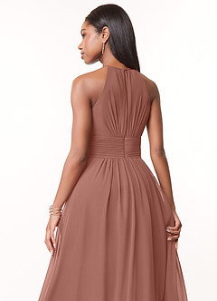Azazie Bonnie Bridesmaid Dresses Cedar Rose A-Line Keyhole Ruched Chiffon Dress image4