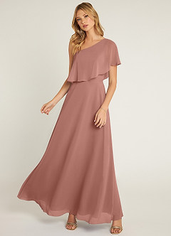 Azazie Lizzy Bridesmaid Dresses Cedar Rose A-Line One Shoulder Chiffon Dress image5
