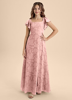 Azazie Bondi Junior Powder Pink A-Line Bow Floral Burnout Dress image4