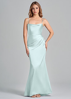 Azazie Olea Jurken voor bruidsmeisjes Converteerbaar Jurk van Stretch Satijn met Zeemeermin Strapless Zeeglas image6