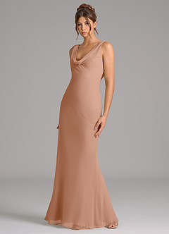 Azazie Rylina Bridesmaid Dresses Champagne Rose Mermaid Pleated Chiffon Dress image4