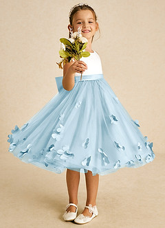Azazie Sprout Flower Girl Dresses Sky Blue A-Line Bow Tulle Dress image2