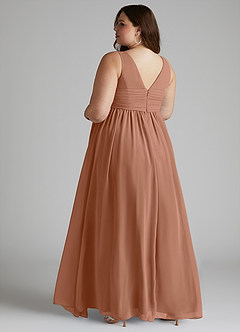 Azazie Yetta Maternity Bridesmaid Dresses A-Line V-Neck Gathered Chiffon Floor-Length Dress image11