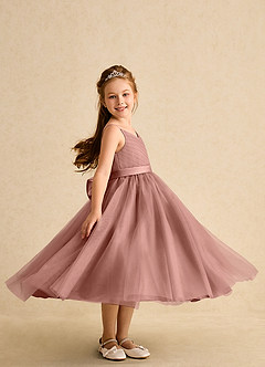 Azazie Patootie vestidos de niña de las flores Vestido de Rosa De Cedro de Tul de Corte En A con Tirante Espagueti image3