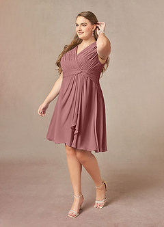 Azazie Theron Mother of the Bride Dresses Desert Rose A-Line V-Neck Pleated Chiffon Dress image8
