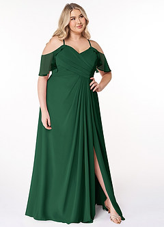 Azazie Dakota Bridesmaid Dresses Dark Green A-Line V-Neck Pleated Chiffon Dress image9