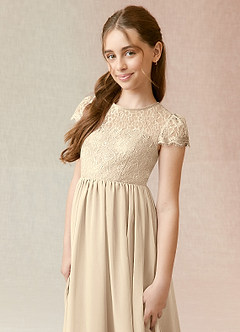 Azazie Delevingne Junior Champagne A-Line Lace Chiffon Dress image4
