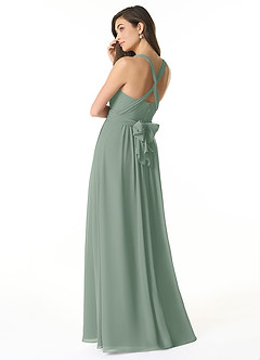 Azazie Olani Bridesmaid Dresses Silver Sage A-Line One Shoulder Chiffon Convertible Dress image3