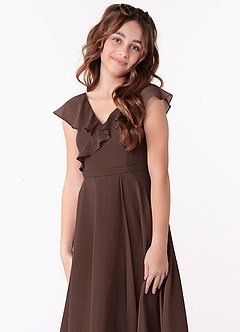 Azazie Posie Junior Ganache A-Line Ruched Chiffon Dress image6