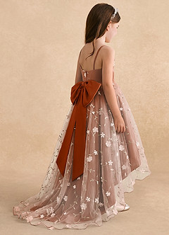 Azazie Celia Flower Girl Dresses Burnt Orange A-Line Spaghetti Strap Tulle Dress image4