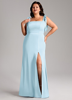 Azazie Frostine Bridesmaid Dresses Sky Blue A-Line Bow Stretch Satin Dress image9