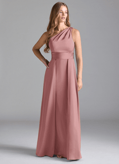Azazie Dallas Bridesmaid Dresses Dusty Rose A-Line One Shoulder Stretch Satin Dress image3