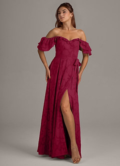 Azazie Aricella Bridesmaid Dresses Burgundy A-Line Corset Floral Burnout Dress image7
