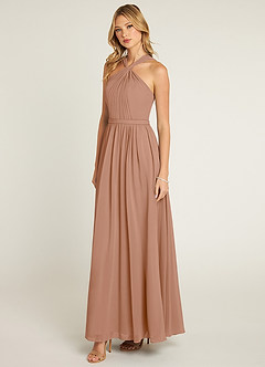 Azazie Jacey At-home Try On Dresses Desert Rose A-Line Pleated Chiffon Dress image3