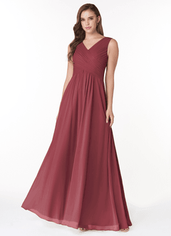 Azazie Flora Brautjungfernkleider A-Linie Plissee Chiffon Kleid Merlot image1