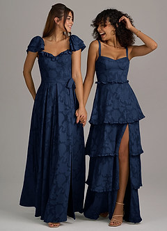 Azazie Romie Brautjungfernkleider A-Linie Korsett Blumen-Burnout Kleid Dunkelmarine image7