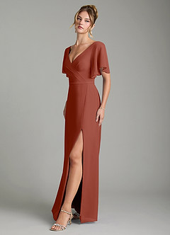 Azazie Ambrosia Bridesmaid Dresses Auburn A-Line Pleated Chiffon Dress image4