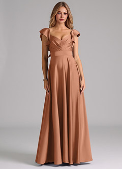 Azazie Leilani Brautjungfernkleider A-Linie Gestreift Stretch-Satin Kleid Bronzer image3