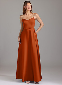 Azazie Marley Bridesmaid Dresses Burnt Orange A-Line Off the Shoulder Stretch Satin Convertible Dress image3