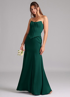 Azazie Ximena Bridesmaid Dresses Emerald Mermaid Corset Stretch Satin Convertible Dress image1