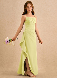 Azazie Cannoli Girls Formal Flower Girl Dresses Lemon Sorbet A-Line Pleated Chiffon Dress image1