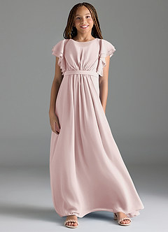 Azazie Daphne Junior Robe Trapèze en Mousseline de soie Plissée Rose Pâle image1