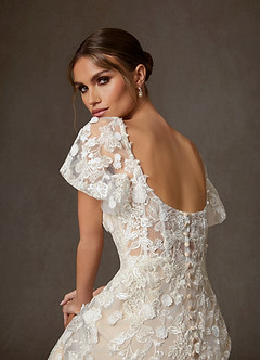 Azazie Vivienne Bröllopsklänningar Klä av A-Linje i Spets Söt hjärta Diamant Vit Champagne image12