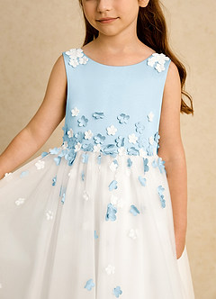 Azazie Eleni Flower Girl Dresses Ivory Sky Blue Ball-Gown Bow Tulle Dress image7