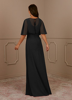 Azazie Oksana Mother of the Bride Dresses Black A-Line V-Neck Pleated Chiffon Dress image3