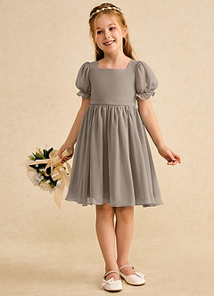 Azazie Jolie vestidos de niña de las flores Vestido de Gris Pardo de Gasa de Corte En A con Con mangas image4