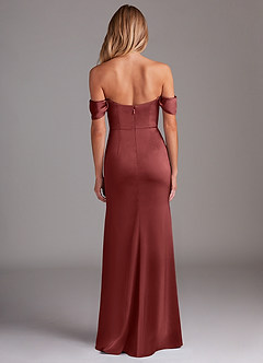 Azazie Saige Bridesmaid Dresses Terracotta Sheath Off the Shoulder Stretch Satin Dress image10