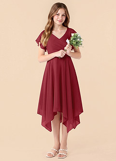 Azazie Janeaurelia Junior Pomegranate A-Line Pleated Chiffon Dress image5