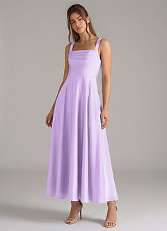 Azazie Shaude Bridesmaid Dresses Lilac A-Line Pleated Stretch Satin Dress image4