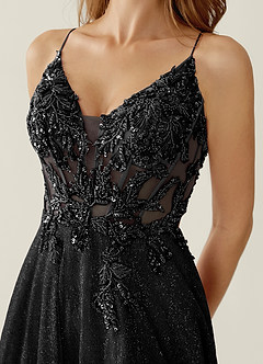 Zahara Black V-neck Lace Corset A-line Prom Dress image6