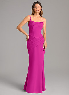 Azazie Sorrel Vestidos de damas de honor Vestido de Fucsia de Gasa de Corte Sirena con Corsé image2