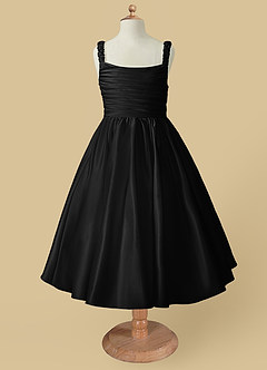 Azazie Cutie Pie vestidos de niña de las flores Vestido de Negro de Satin Mate de Corte En A con Plisado image4