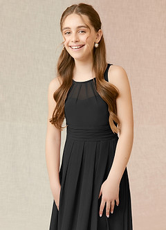 Azazie Bibiane Junior Black A-Line Pleated Chiffon Dress image6